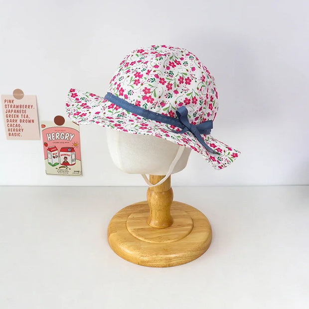 Chapeau Bébé Fille Fleuri Rose Nœud Bleu 3 - Mon Petit Chapeau