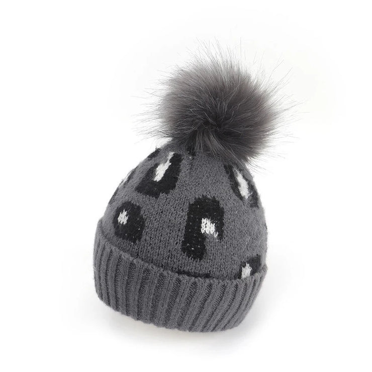 Bonnet Bebe à Pompon Léopard Gris - Mon Petit Chapeau