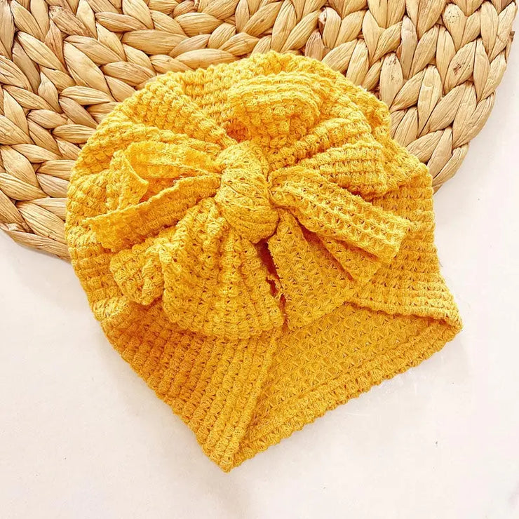 Turban Bebe Fille Tricoté Jaune Moutarde - Mon Petit Chapeau