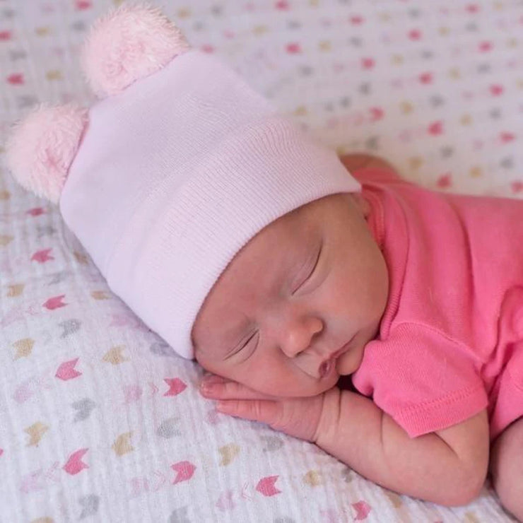 Bonnet Naissance Rose à Pompon 1 - Mon Petit Chapeau