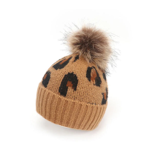 Bonnet Bebe à Pompon Léopard Marron - Mon Petit Chapeau