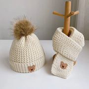 Bonnet Bebe Pompon Hiver + Écharpe Beige - Mon Petit Chapeau