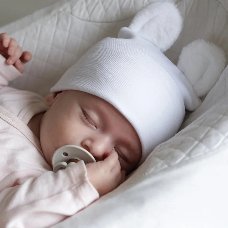 Bonnet Naissance Blanc à Pompon