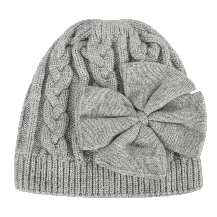 Bonnet Bebe Tricot Fille à Nœud Gris - Mon Petit Chapeau