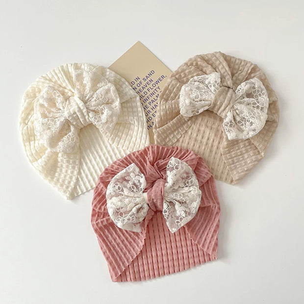 Bonnet Turban Bebe Nœud en Dentelle 2 - Mon Petit Chapeau