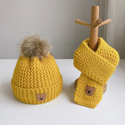 Bonnet Bebe Pompon Hiver + Écharpe jaune - Mon Petit Chapeau