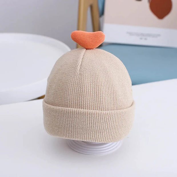 Bonnet Bébé Fille Pompon en Cœur Beige - Mon Petit Chapeau