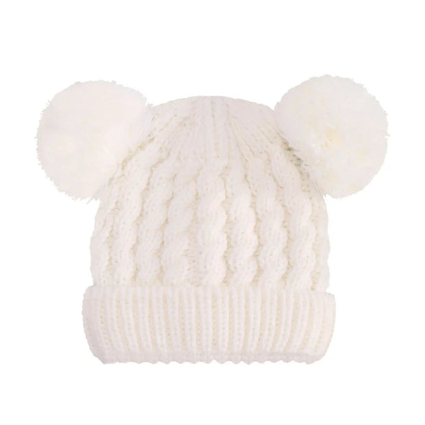 Bonnet Bebe Tricot 2 Pompons Blanc - Mon Petit Chapeau