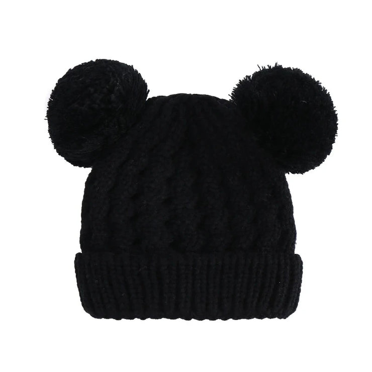 Bonnet Bebe Tricot 2 Pompons Noir - Mon Petit Chapeau