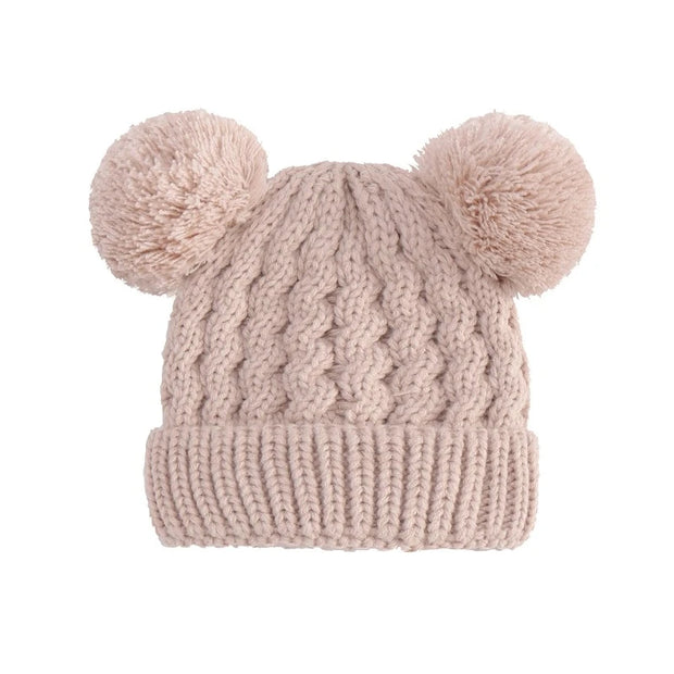 Bonnet Bebe Tricot 2 Pompons Beige - Mon Petit Chapeau