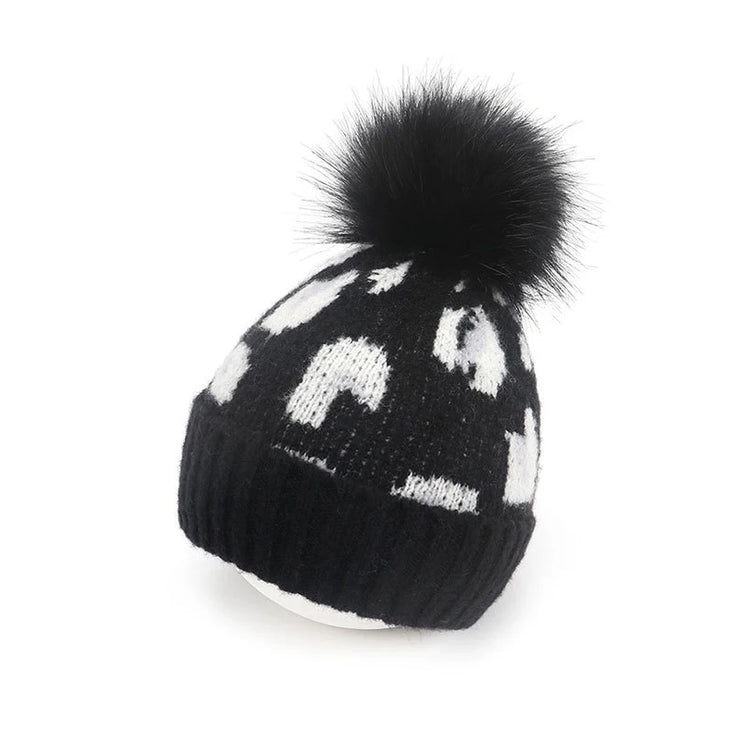 Bonnet Bebe à Pompon Léopard Noir - Mon Petit Chapeau